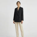 Blazer Casual Oversized de Cor Lisa com Fecho de Duplo Trespasse