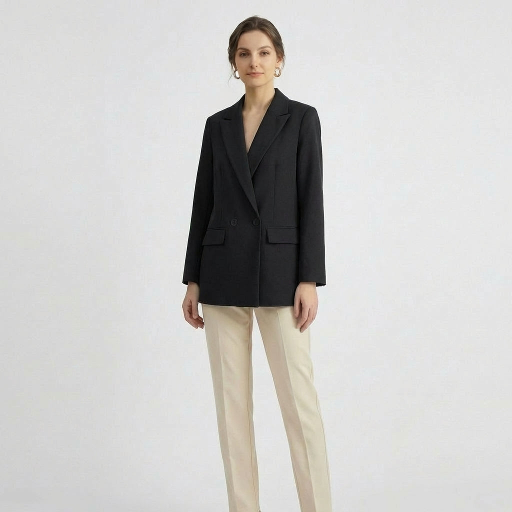 Blazer Casual Oversized de Cor Lisa com Fecho de Duplo Trespasse