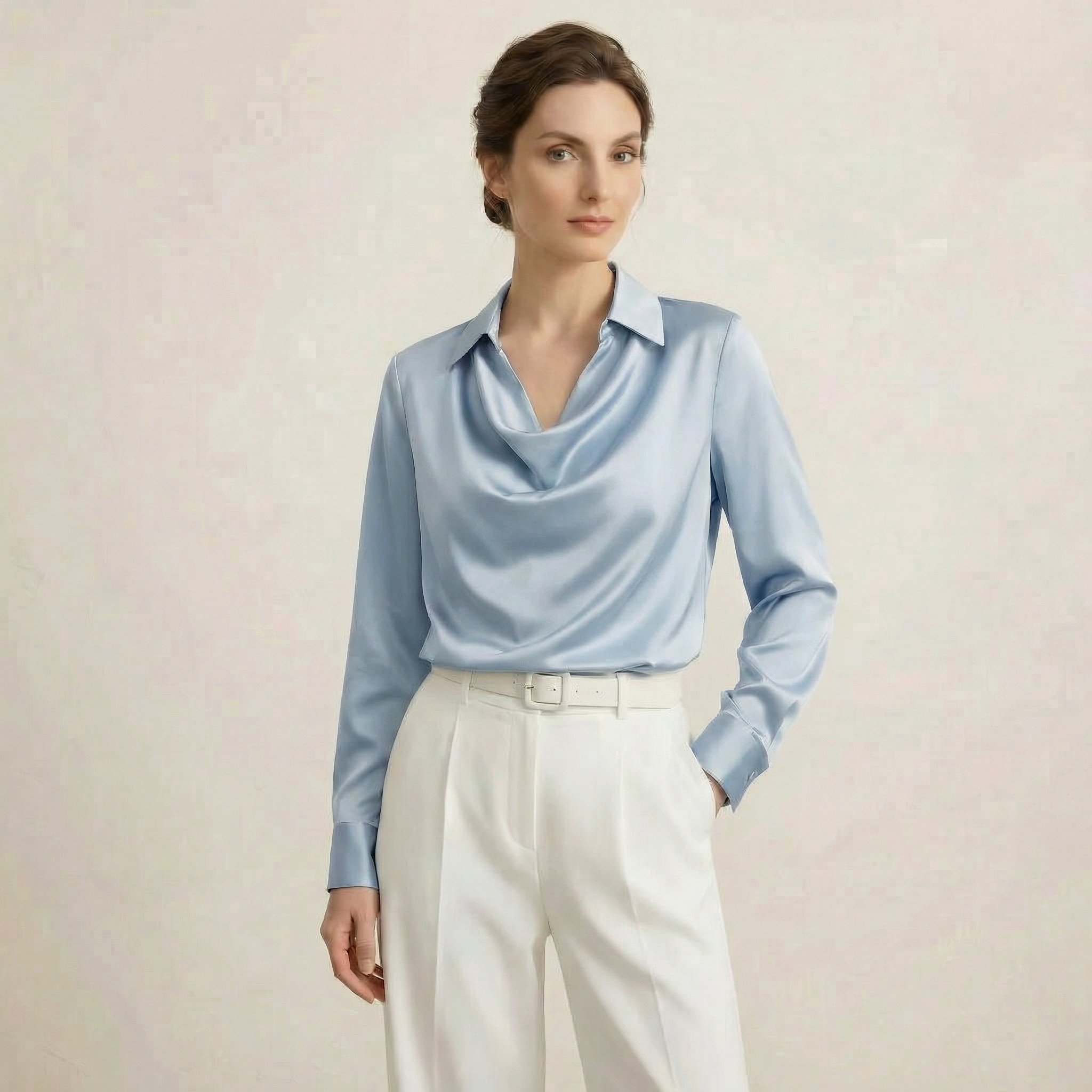 Blusa de Manga Longa de Cetim