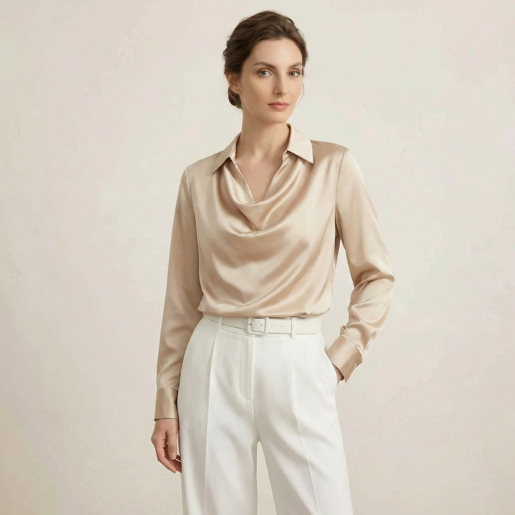 Blusa de Manga Longa de Cetim