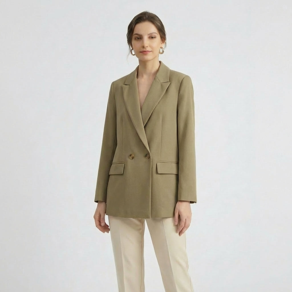 Blazer Casual Oversized de Cor Lisa com Fecho de Duplo Trespasse