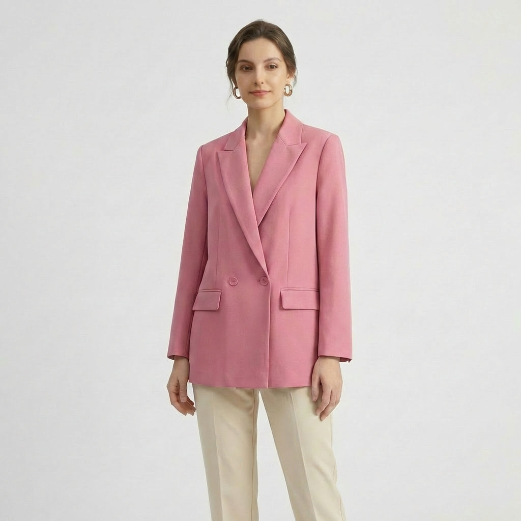 Blazer Casual Oversized de Cor Lisa com Fecho de Duplo Trespasse