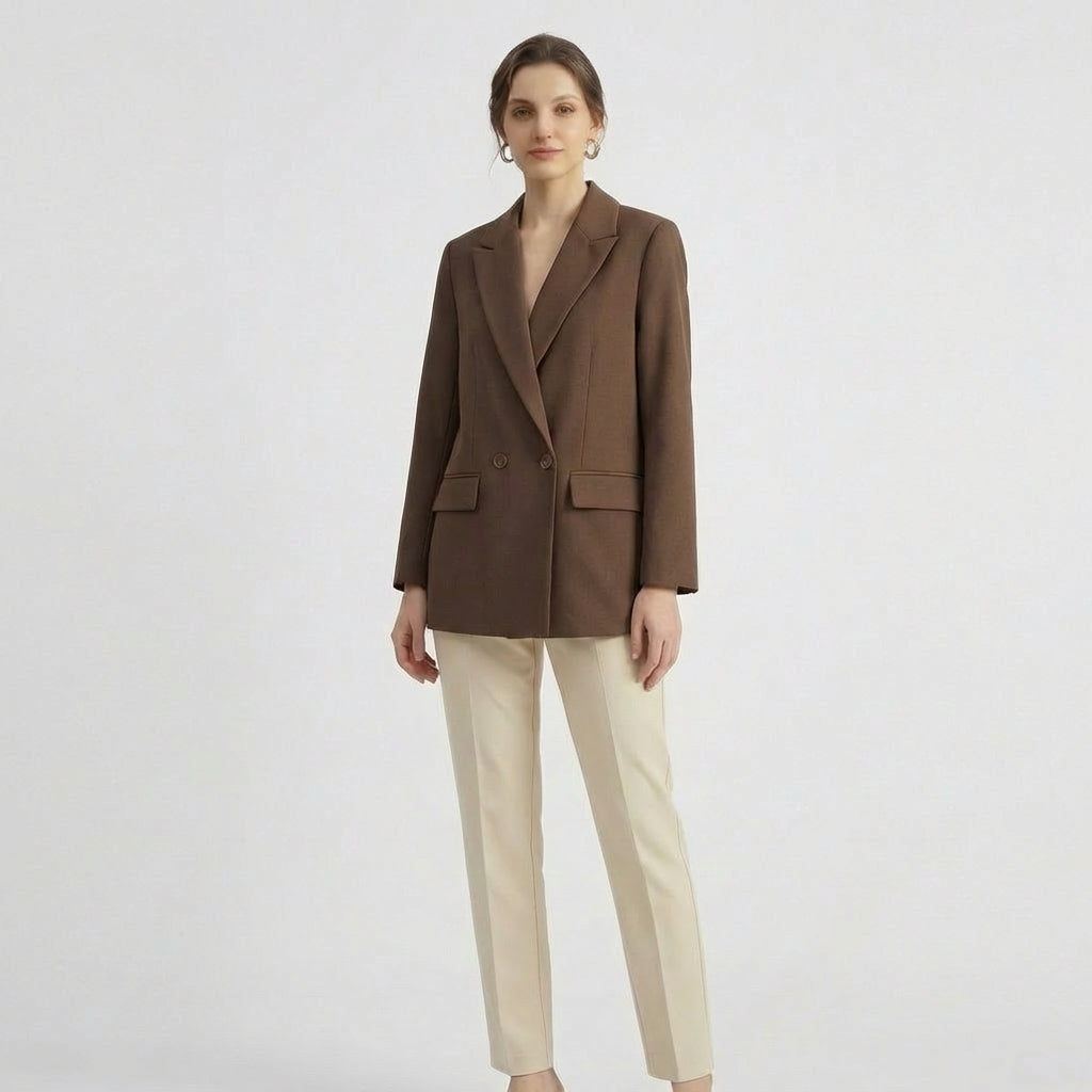 Blazer Casual Oversized de Cor Lisa com Fecho de Duplo Trespasse