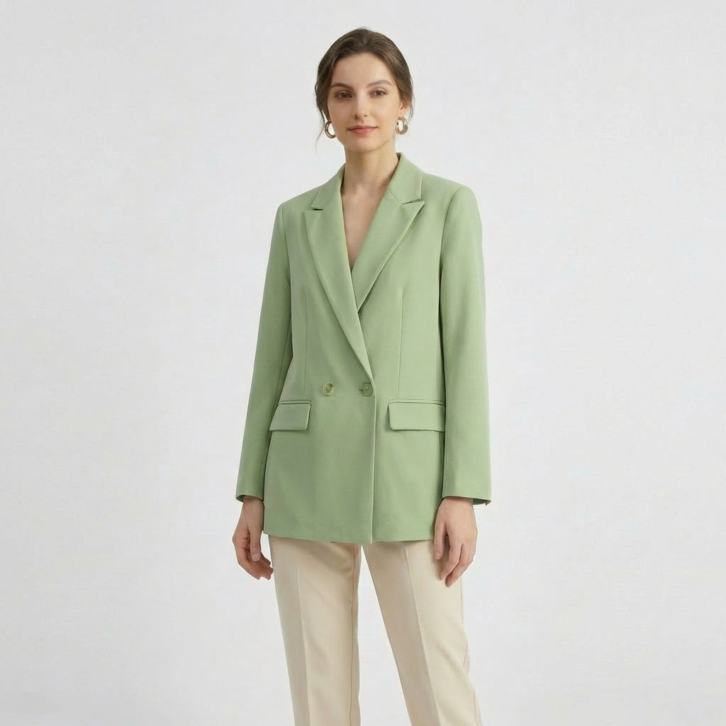 Blazer Casual Oversized de Cor Lisa com Fecho de Duplo Trespasse