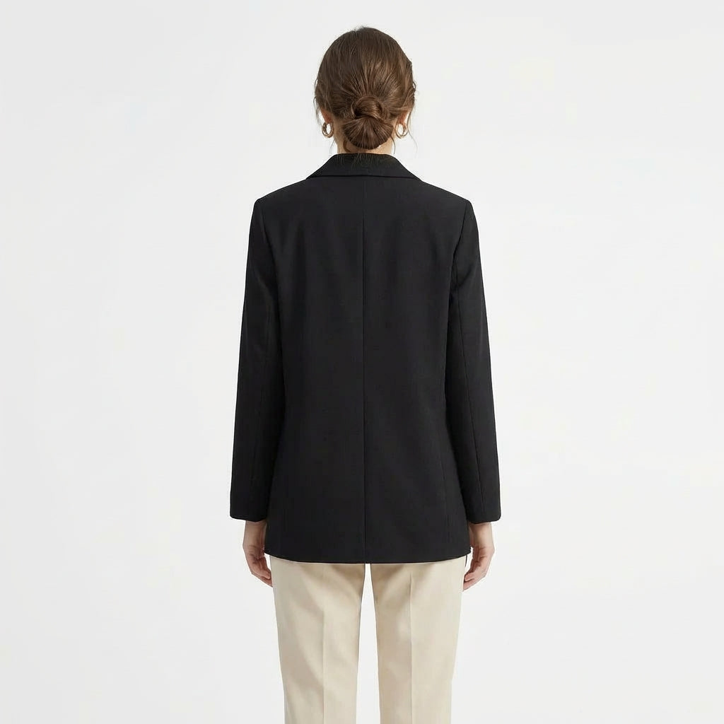 Blazer Casual Oversized de Cor Lisa com Fecho de Duplo Trespasse