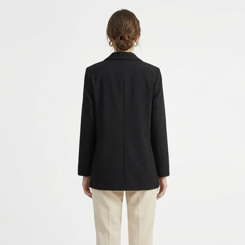 Blazer Casual Oversized de Cor Lisa com Fecho de Duplo Trespasse