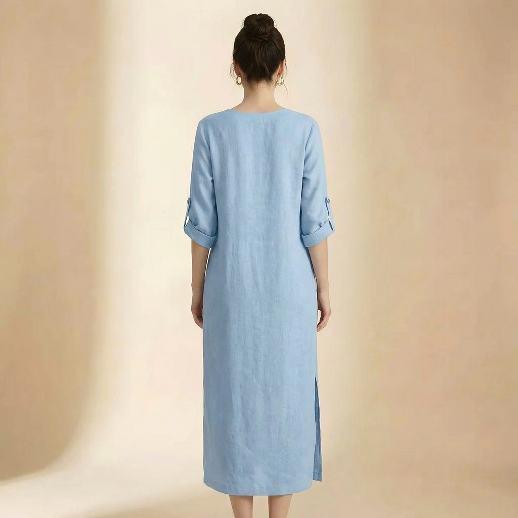 Vestido casual de manga curta com decote redondo