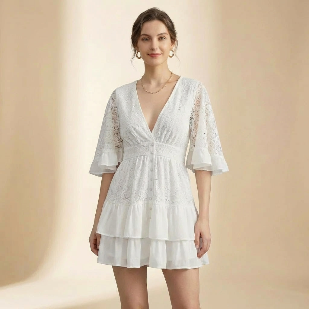 Vestido de Renda com Mangas Morcego