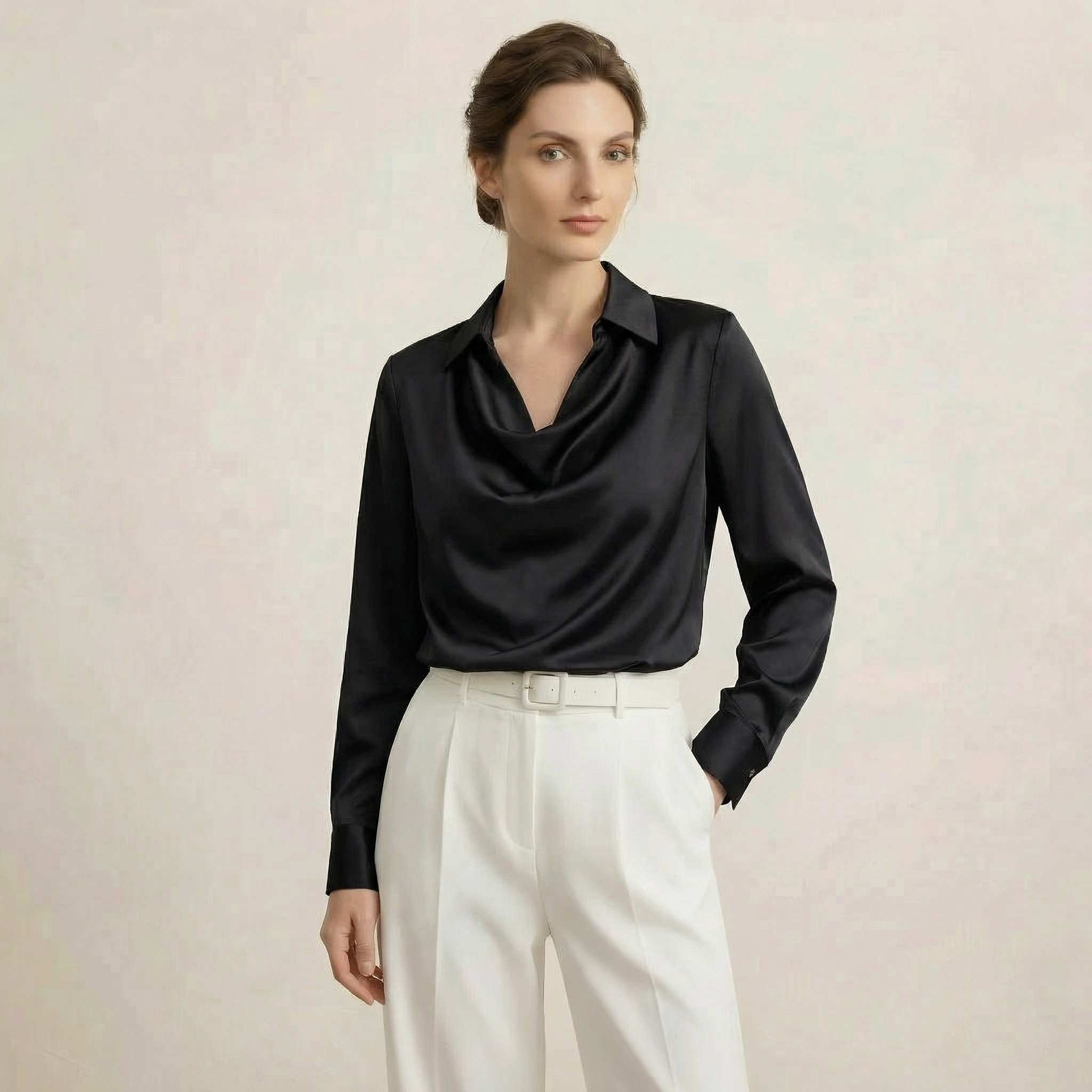 Blusa de Manga Longa de Cetim