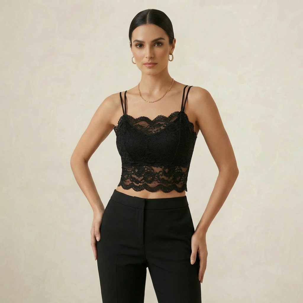 Top curto de renda – Estilo coreano de verão