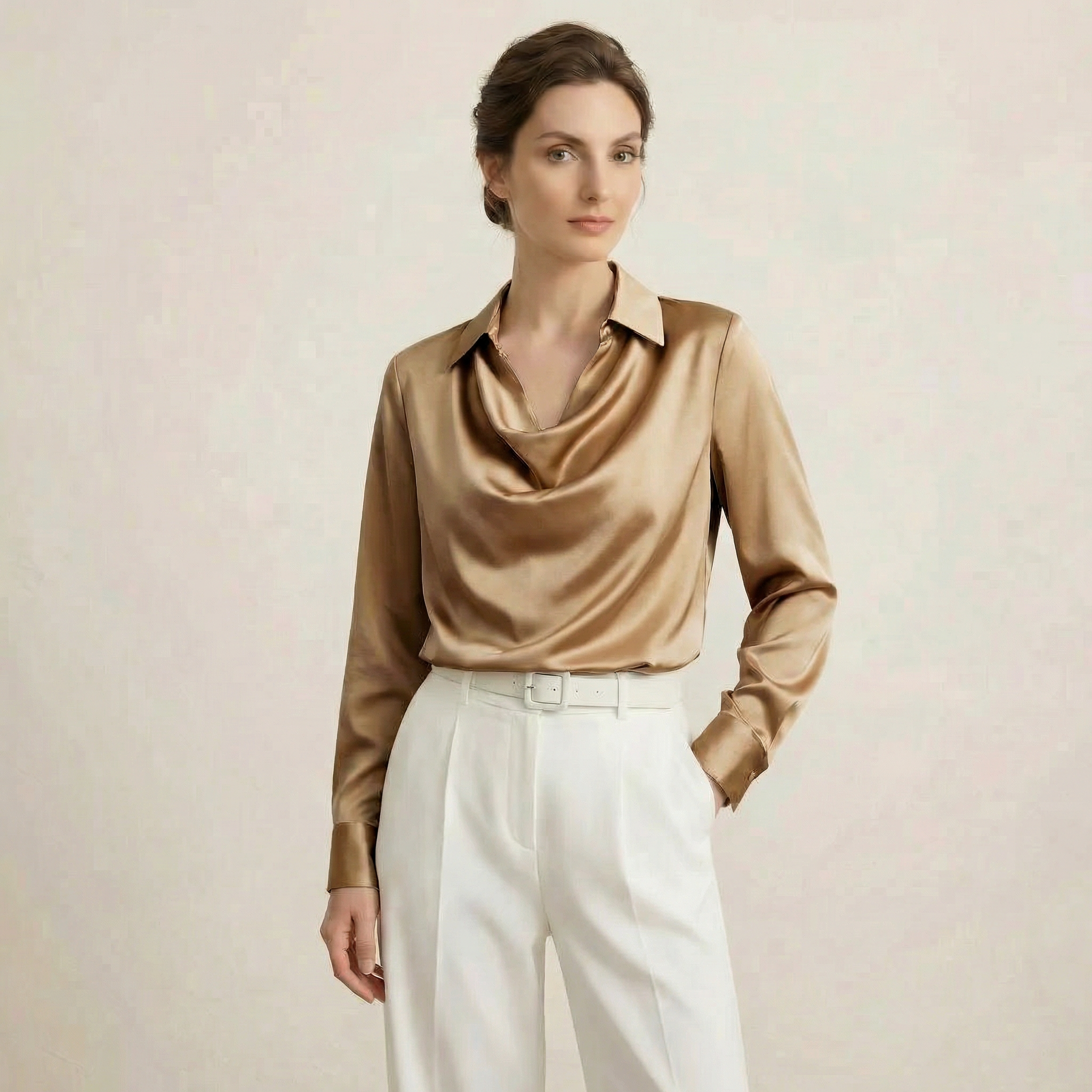 Blusa de Manga Longa de Cetim