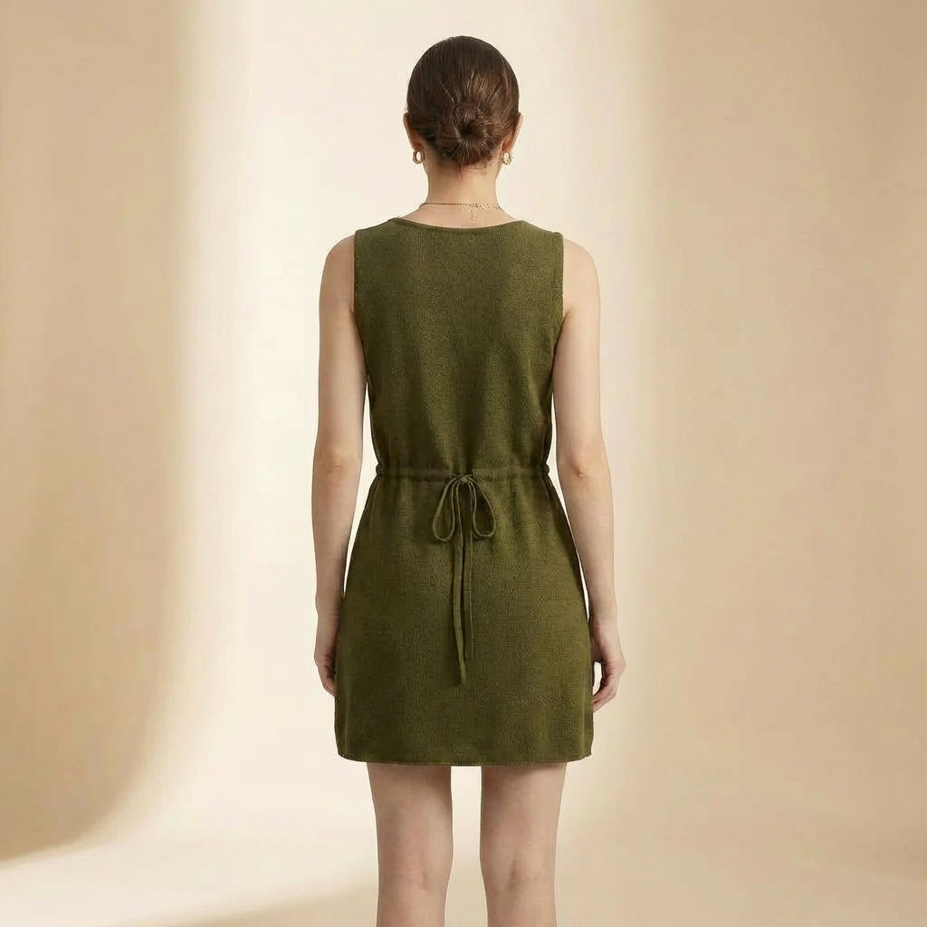 Vestido de Verão com Decote em V, Laço na Cintura e Costas Abertas