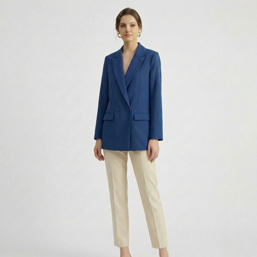 Blazer Casual Oversized de Cor Lisa com Fecho de Duplo Trespasse