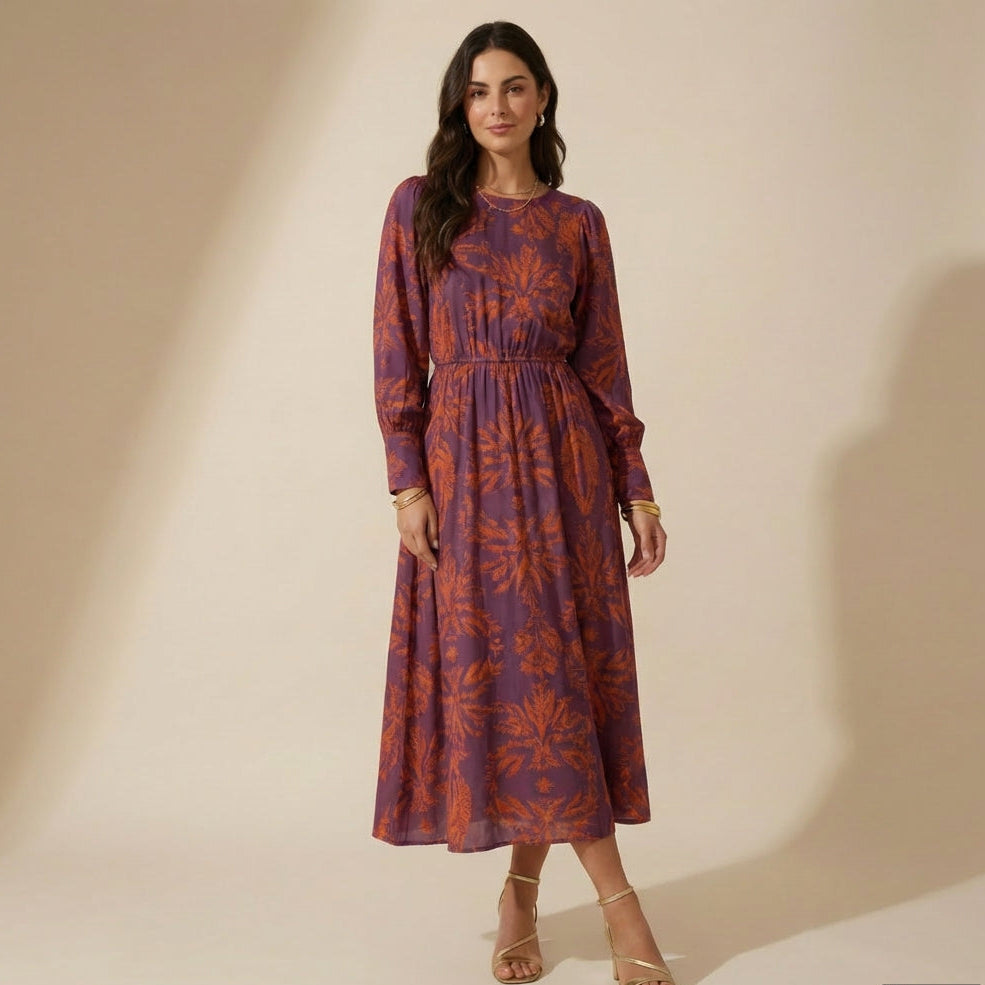 Vestido Artístico Decote V – Manga 3/4