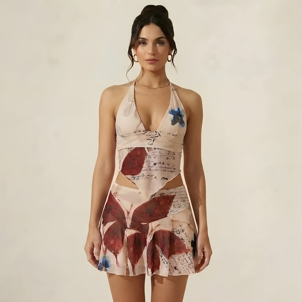 Conjunto Verão – Top Halter & Saia Plissada