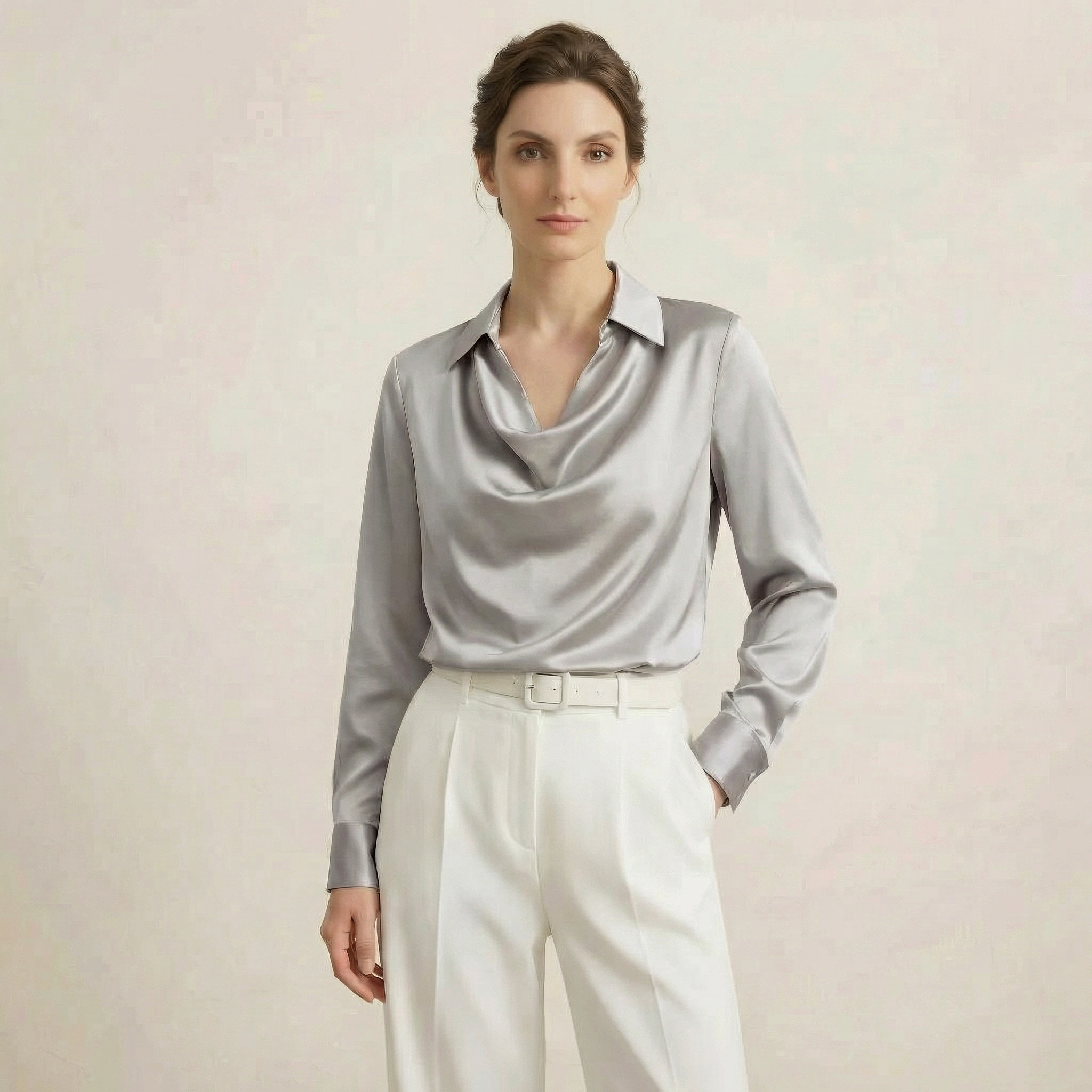 Blusa de Manga Longa de Cetim