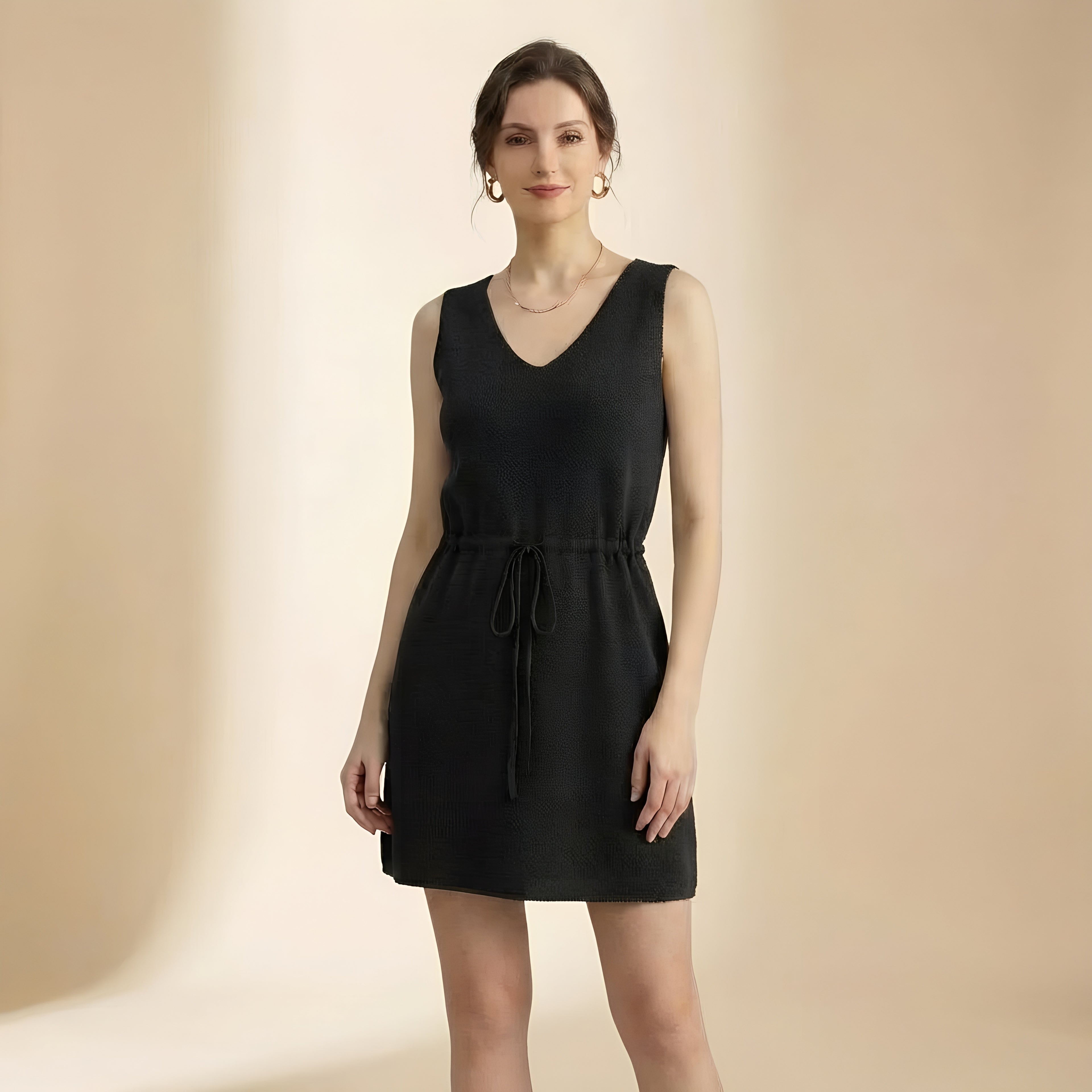 Vestido de Verão com Decote em V, Laço na Cintura e Costas Abertas