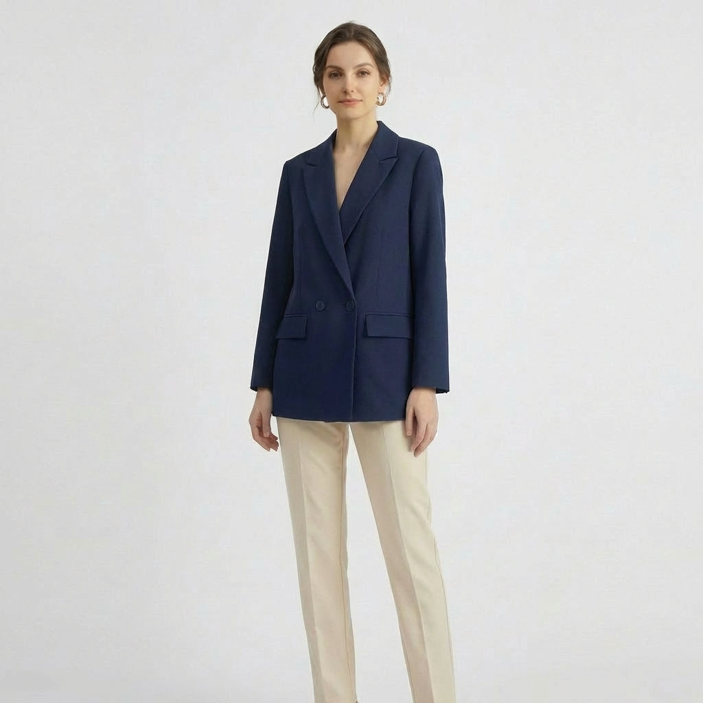 Blazer Casual Oversized de Cor Lisa com Fecho de Duplo Trespasse