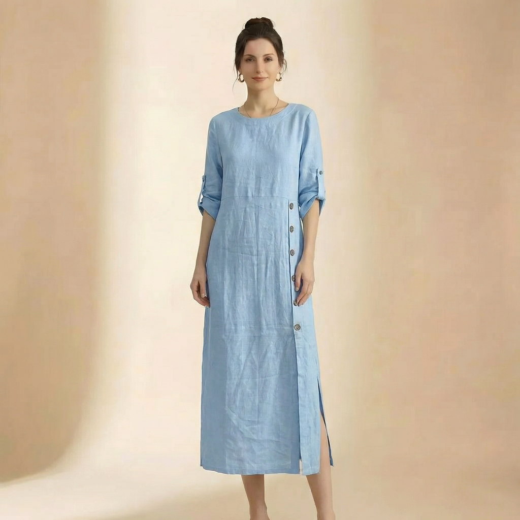 Vestido casual de manga curta com decote redondo