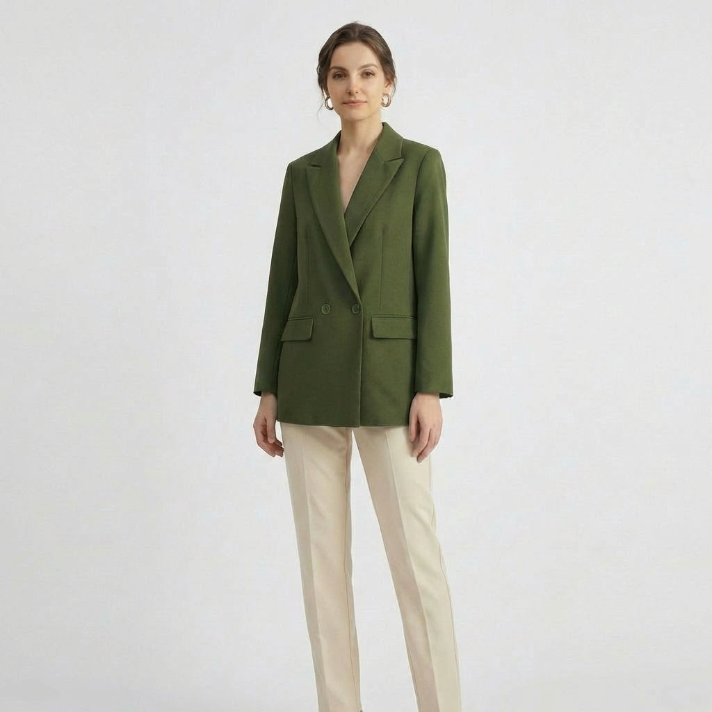 Blazer Casual Oversized de Cor Lisa com Fecho de Duplo Trespasse