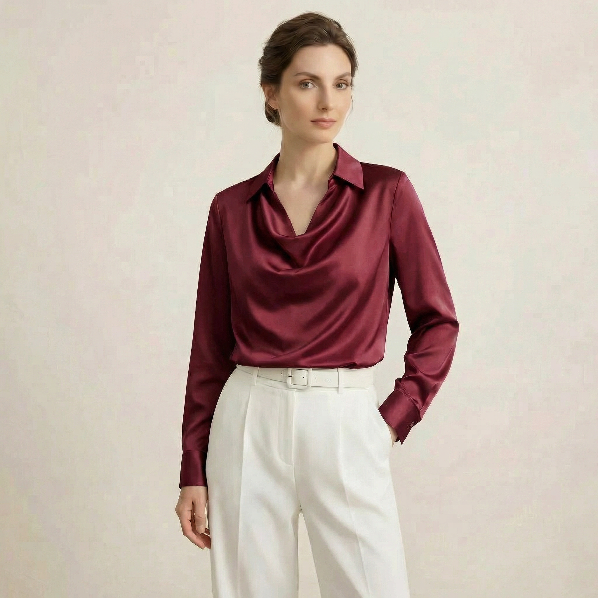 Blusa de Manga Longa de Cetim