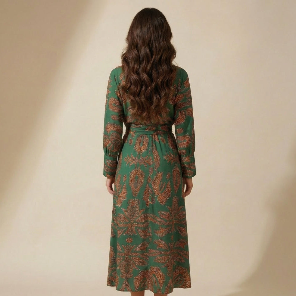 Vestido Artístico Decote V – Manga 3/4