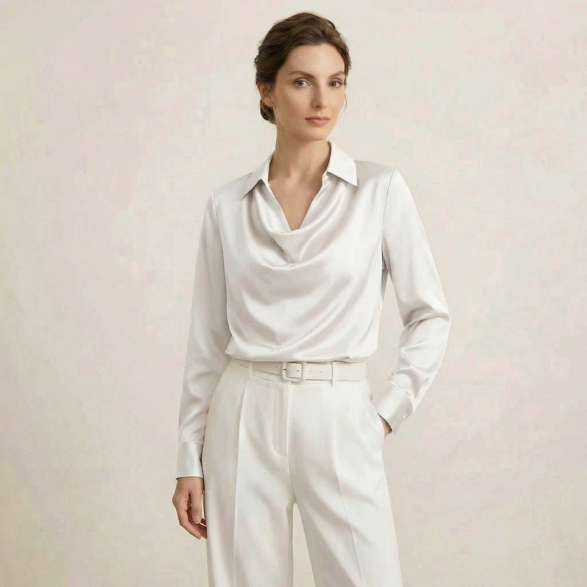 Blusa de Manga Longa de Cetim