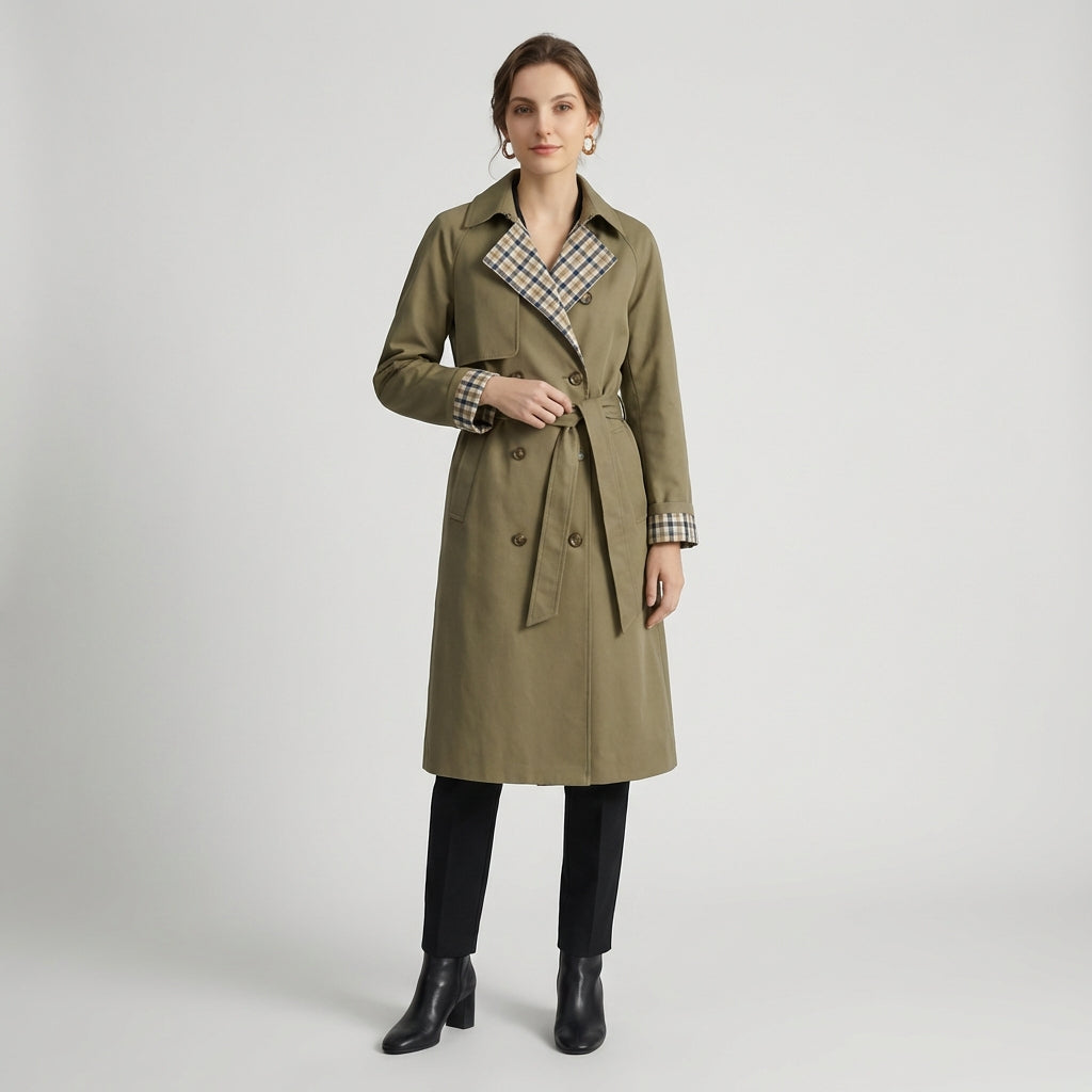 Trench Coat Longo com Abotoamento Duplo